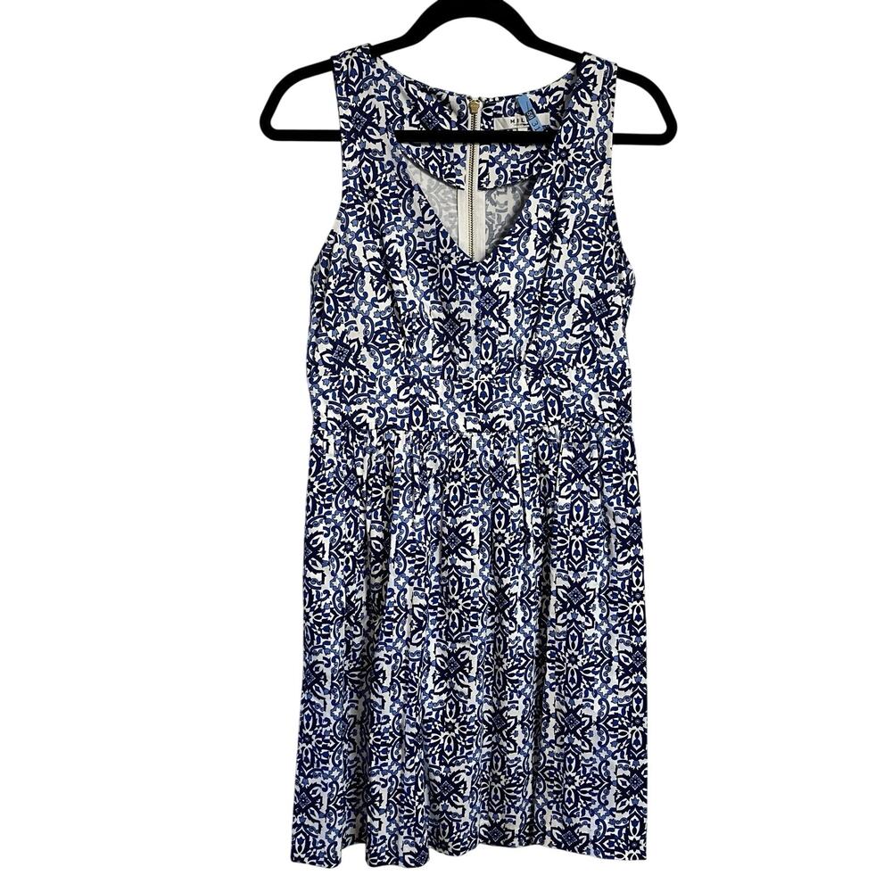 Milly for Design Nation Dress Capri Batik Blue White Fit & Flare Sundress Size 8